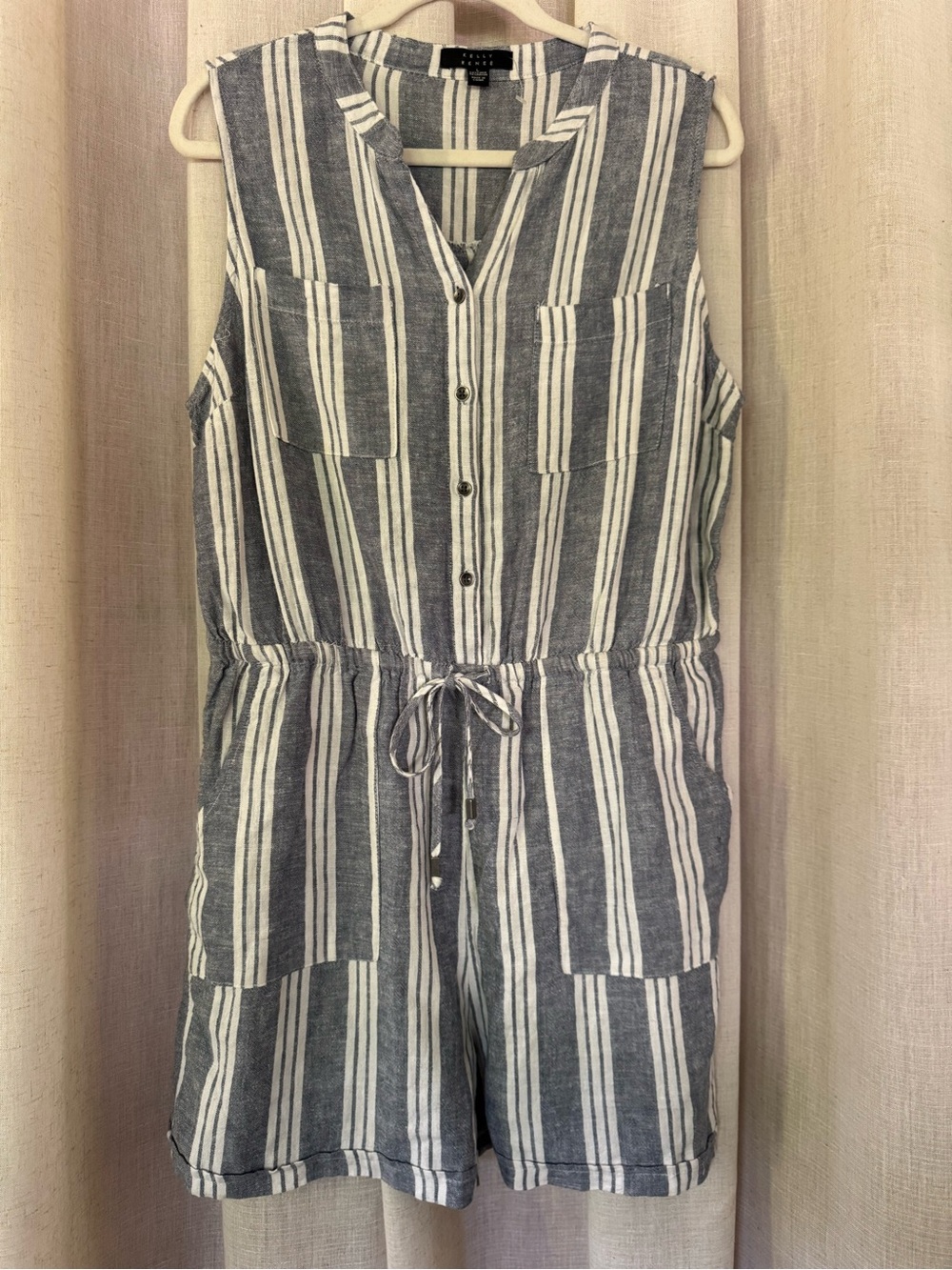 Kelly Renee Striped Sleeveless Romper Linen Blend Size L